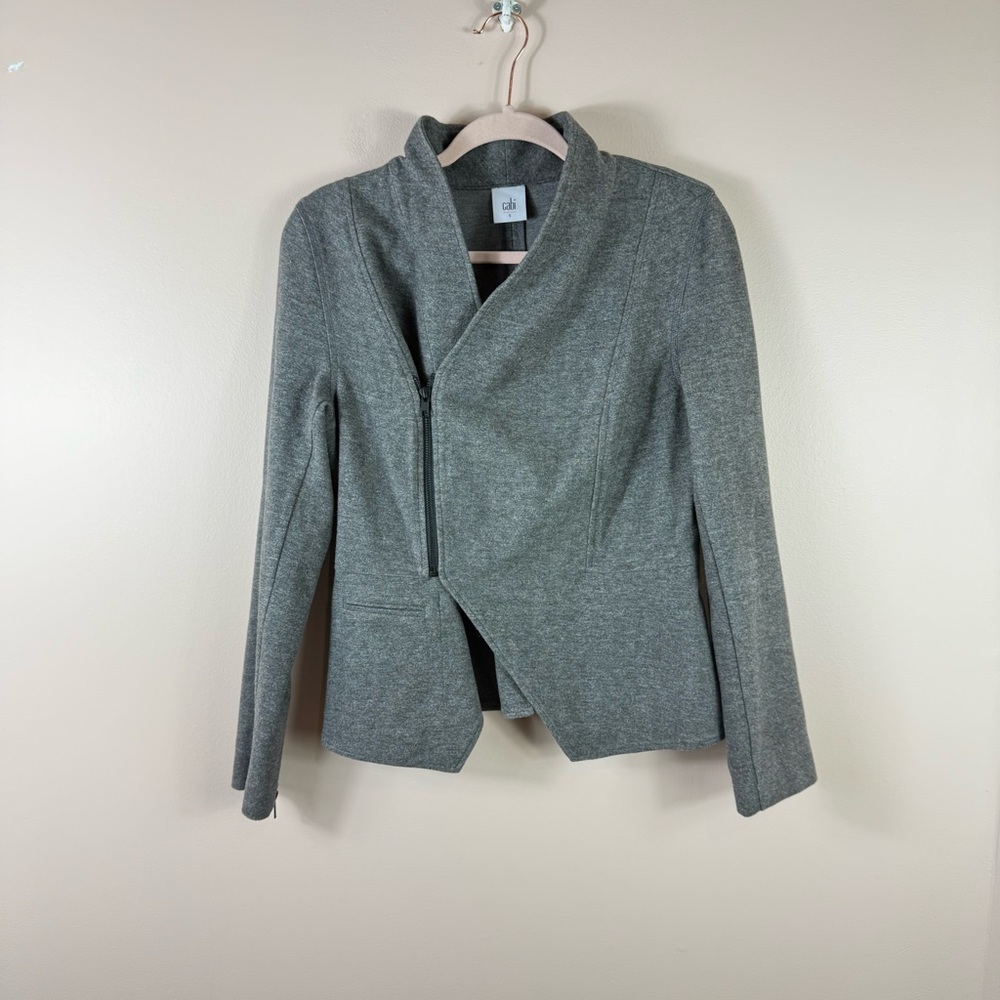 CABI womens size S gray ponte knit asymmetrical rebel moto style jacket